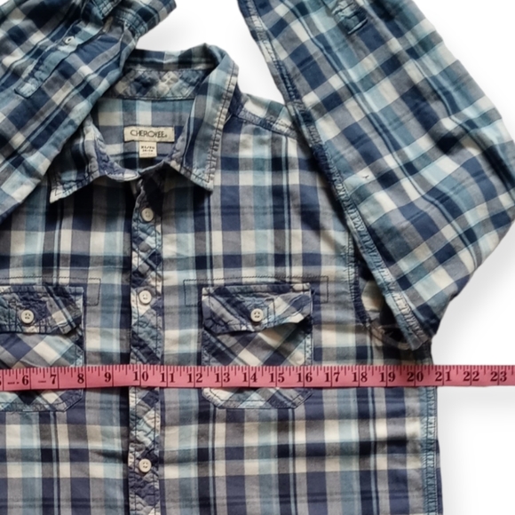 Cherokee Boys Plaid Long Sleeve Button-Down Shirt.Size XL(16 /18).Blue, White. - Picture 5 of 11
